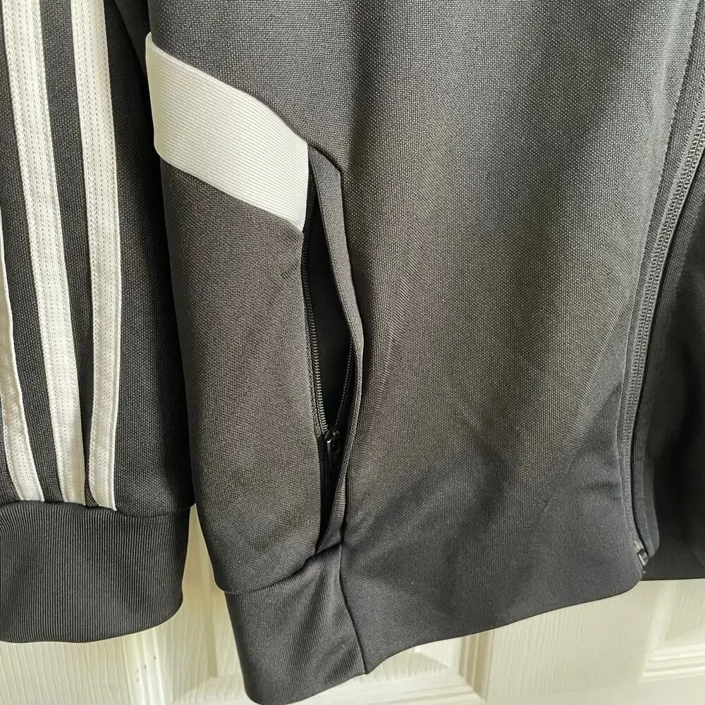 Adidas Track Jacket Boys Youth Sz L (13-14Y) Black White Logo Stripes Activewear